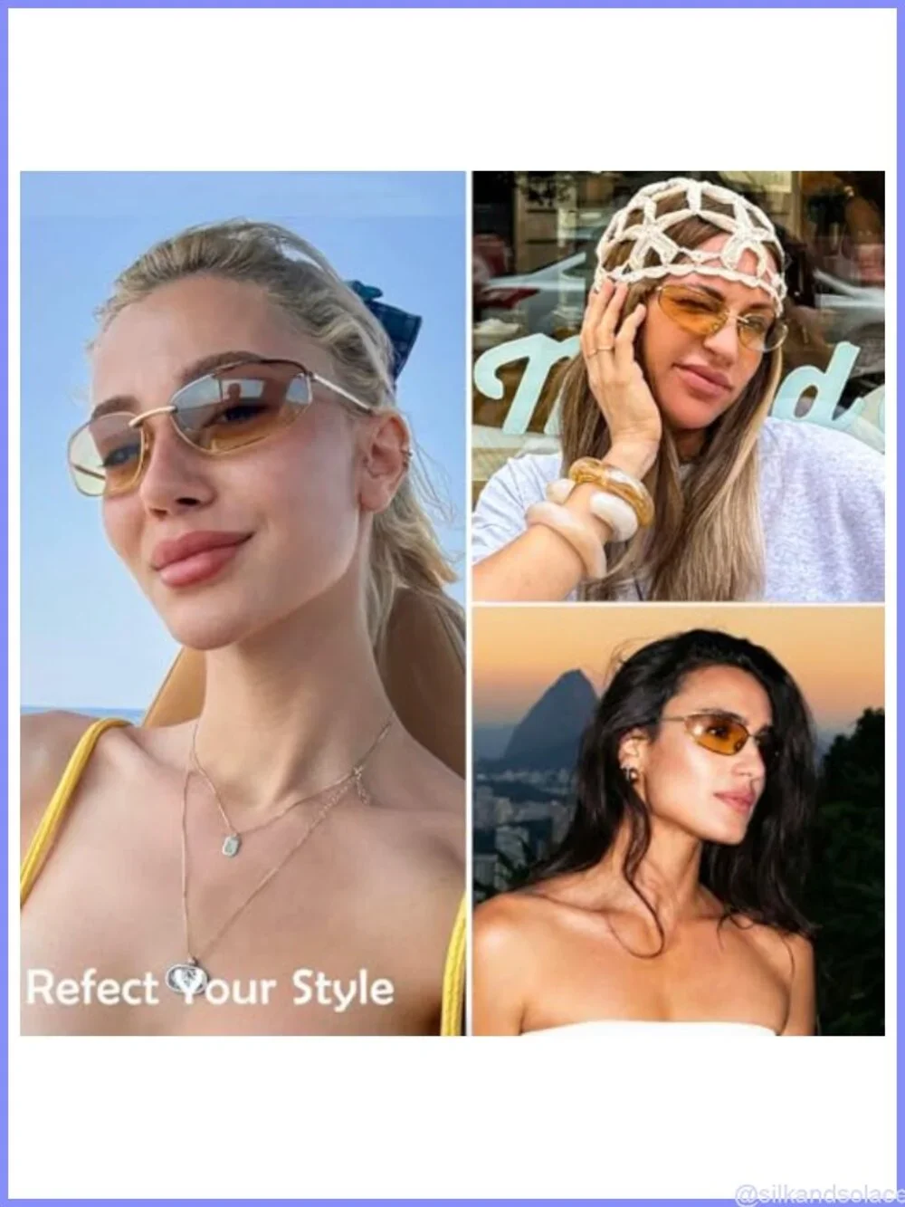 Y2K Retro Wrap Around Sunglasses UV400 Metal Arms Oval Rimless